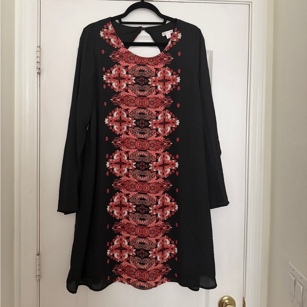 Xhilaration Black Dress with Red Pattern
